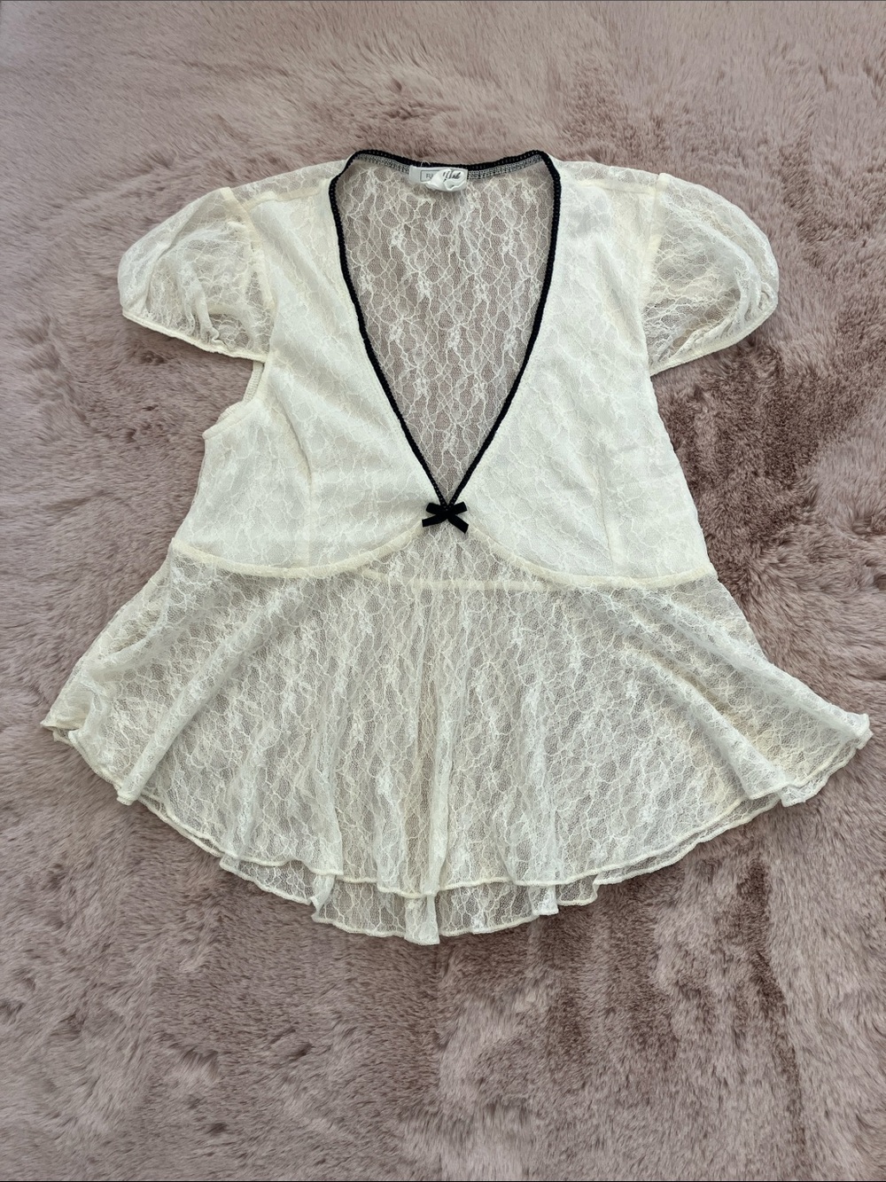 Y2k Full Tilt Ivory Lace Babydoll Top with Black Trim